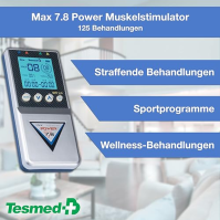 TESMED Max 7.8 Digitální TENS masážní + EMS Duo elektrostimulační přístroj se 4 kanály, pro budování svalů včetně 8 elektrod